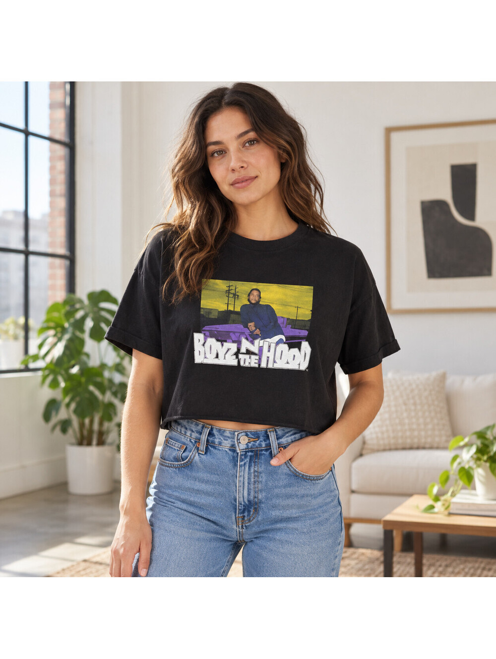 Cross Colours Boyz N The Hood Graphic Crop T Shirt Black Womens L Made USA